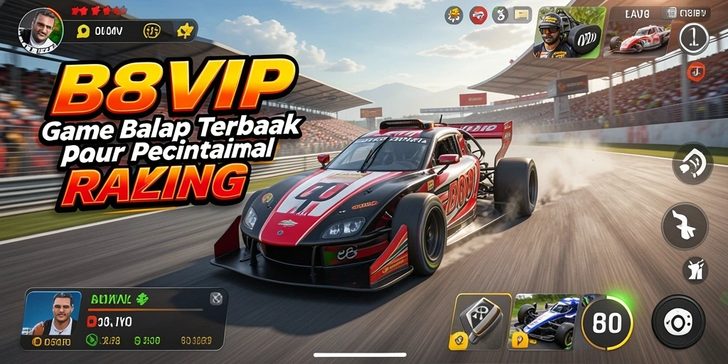 Screenshot gameplay B8VIP menunjukkan aksi balap yang mendebarkan.