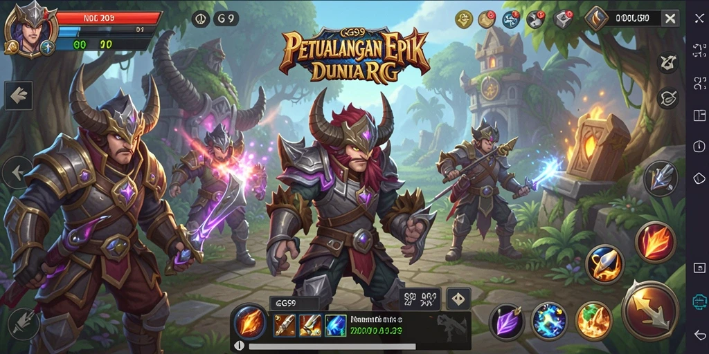 Gameplay RPG GG99 menampilkan pertarungan epik dan eksplorasi luas.