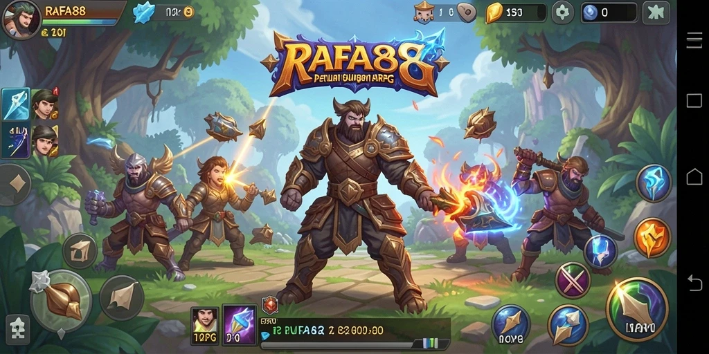 Screenshot menunjukkan pertarungan epik dalam gameplay ARPG RAFA88.