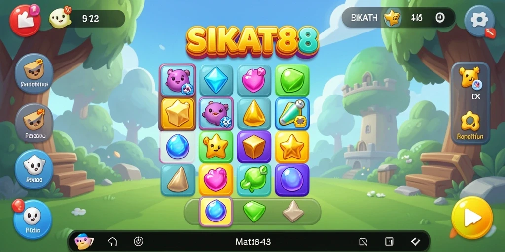 Screenshot SIKAT88 menampilkan gameplay Match-3 yang seru dan penuh warna.