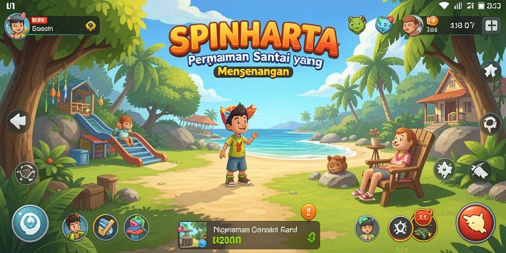 Tampilan gameplay SPINHARTA yang ceria dan menyenangkan.